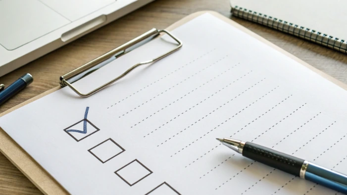 Clipboard with a checklist and pen on a desk, illustrating the practical checks coordinators and educators should make before committing to WaterBotics
